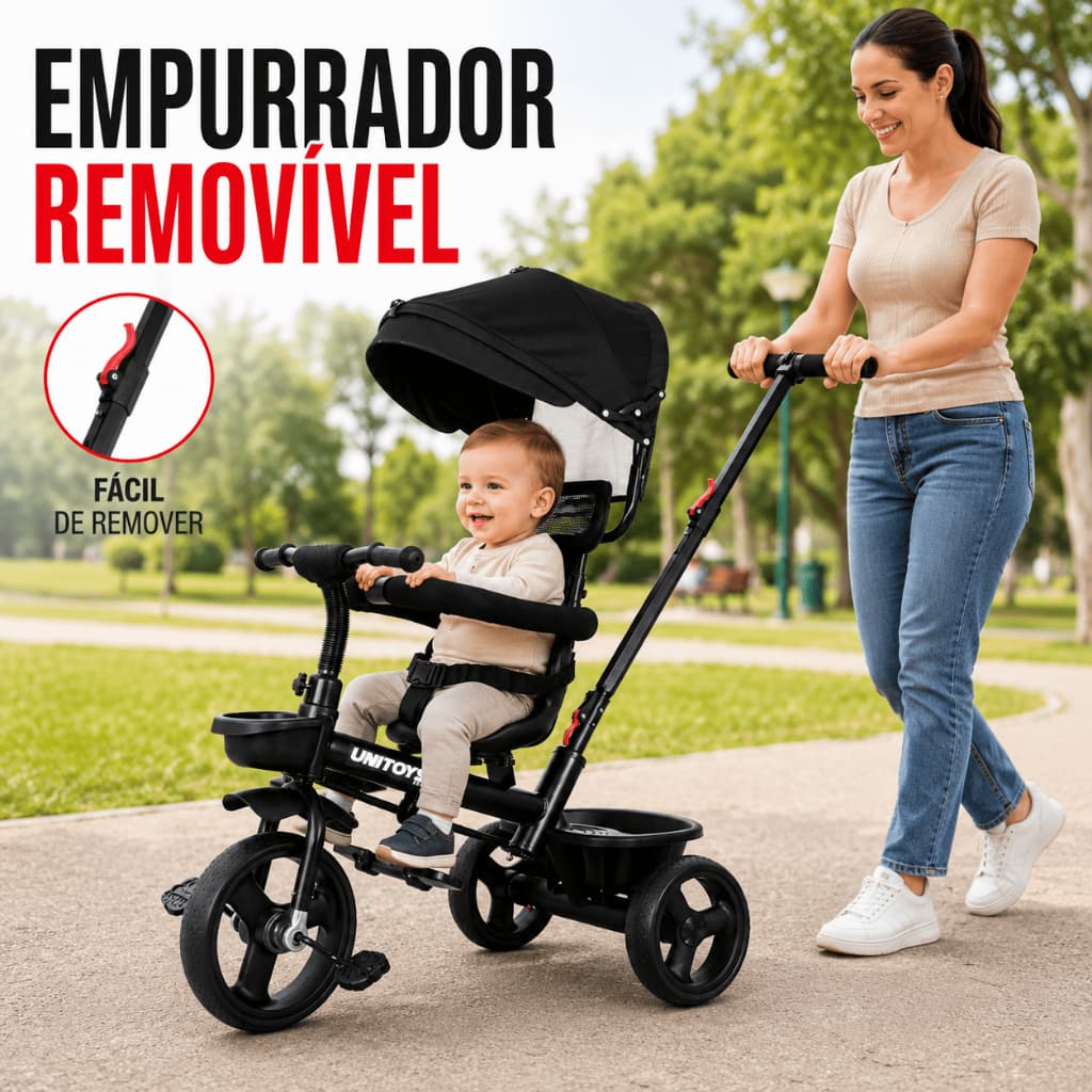 Triciclo Infantil Com Empurrador Removível e Pedal 12 Meses Até 25kg Com Registro INMETRO