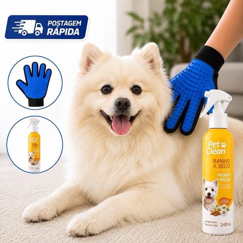 Kit Luva Removedora de Pelos + Banho a Seco 240ml Neutraliza Odor Kit higiene e Cuidado Pet