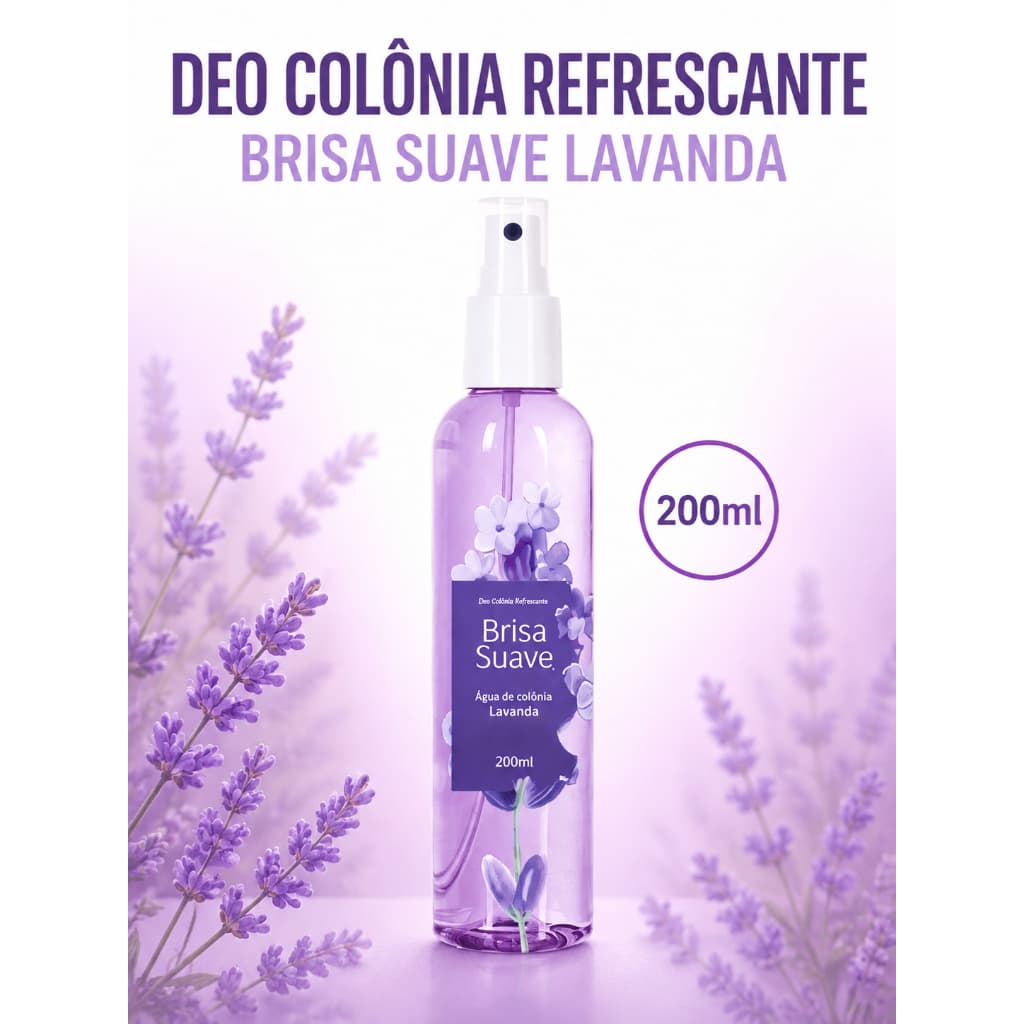 Deo Colônia Refrescante Brisa Suave Lavanda 200ml Feminina Água de Colônia Spray Aroma Floral Perfumado Uso Diário Corpo