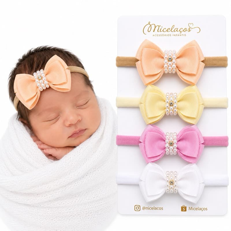 Kit Laço Maternidade Laco Recém Nascida Faixinha De Bebê Lacinho Para Rn Bebe Tiarinha Menina Tiara Criança