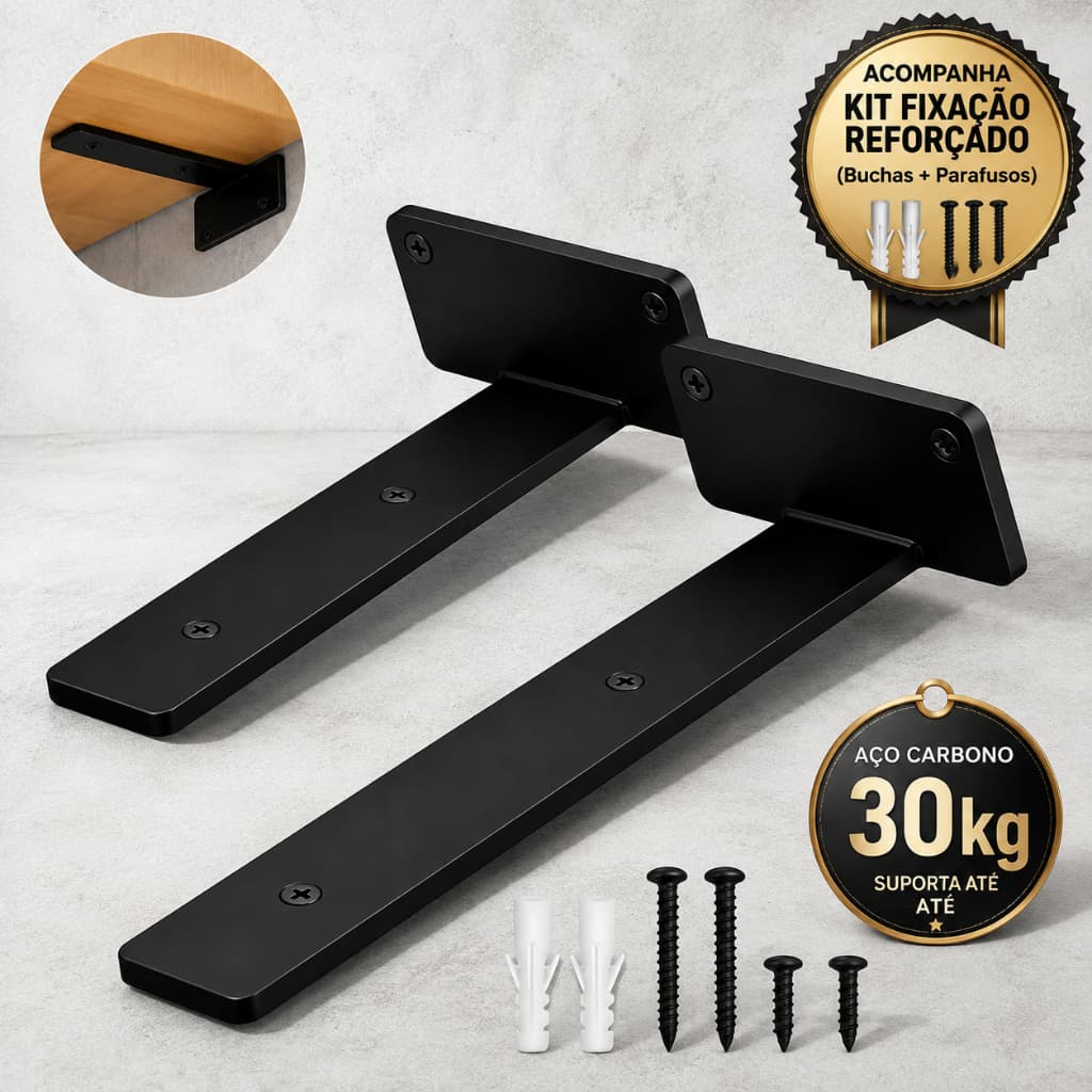 Mão Francesa Invertida 30 cm Suporte Prateleira Aço Carbono Kit 2