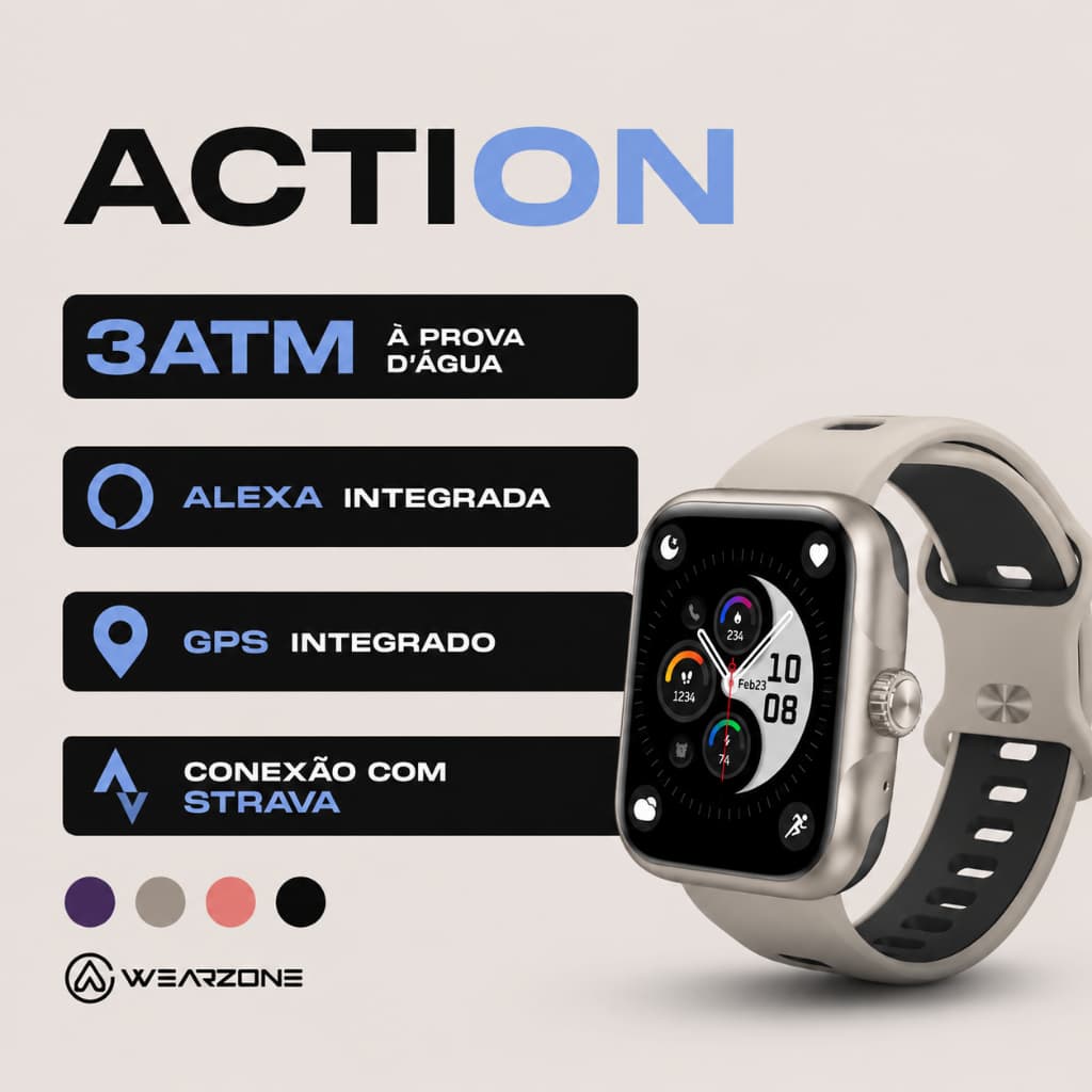 Smartwatch ACTION WEARZONE | Smartwatch Esportivo | A PROVA D'ÁGUA, GPS integrado e 7 Dias de Bateria