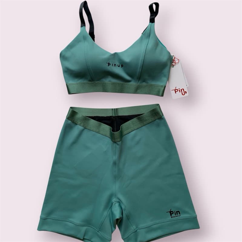 CONJUNTO FITNESS BLACKOUT TOP+SHORT VERDE ZERO TRANSPARÊNCIA