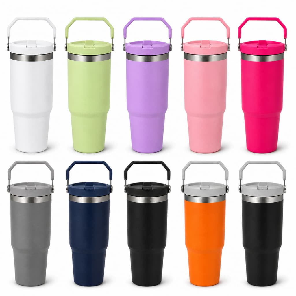 Copo de Viagem Portátil 900ml MS983/MS967 de Parede Dupla Isolado a Vácuo com Alça e Canudo