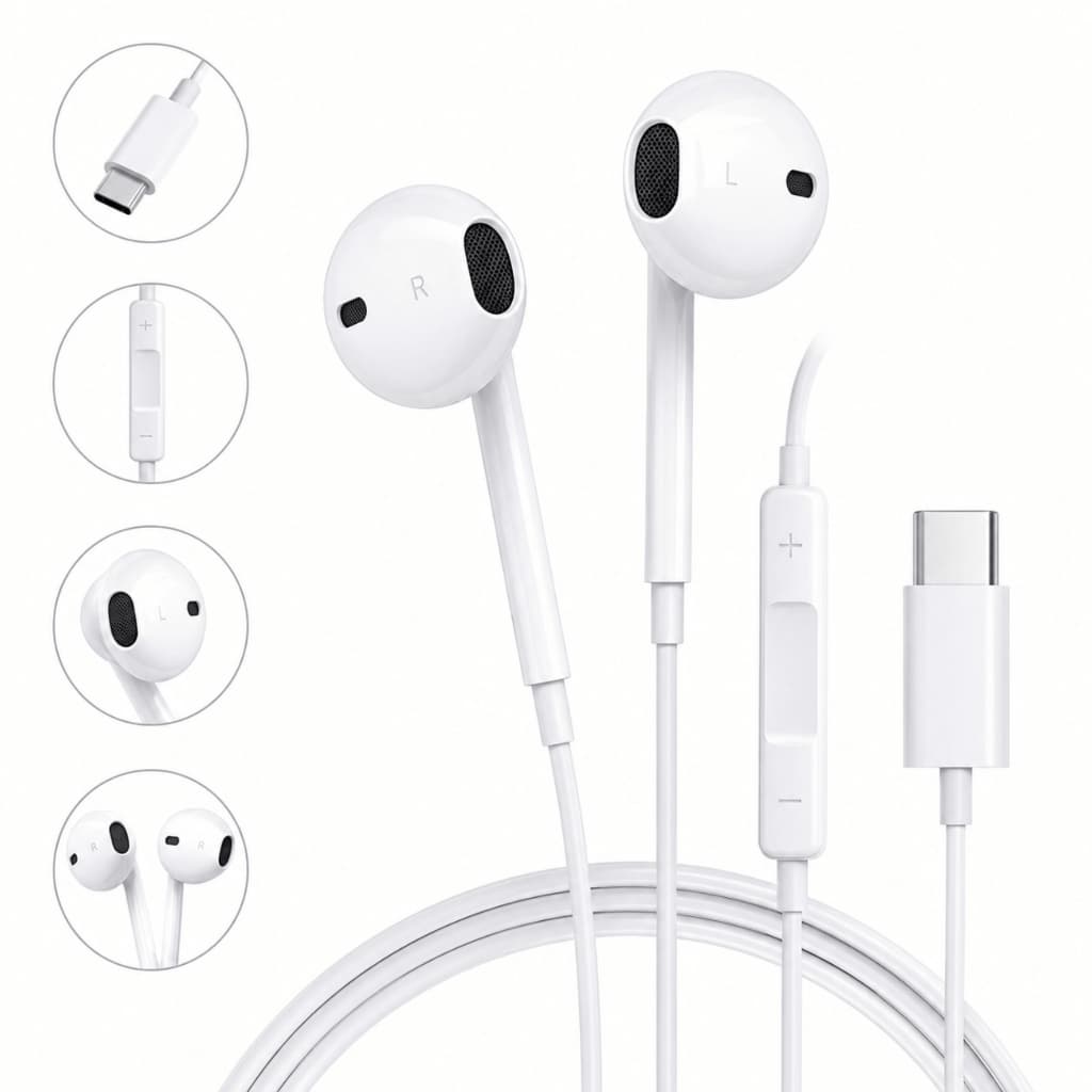 Fone de Ouvido USB C Tipo C Com Fio Microfone Controle de Volume para Celular