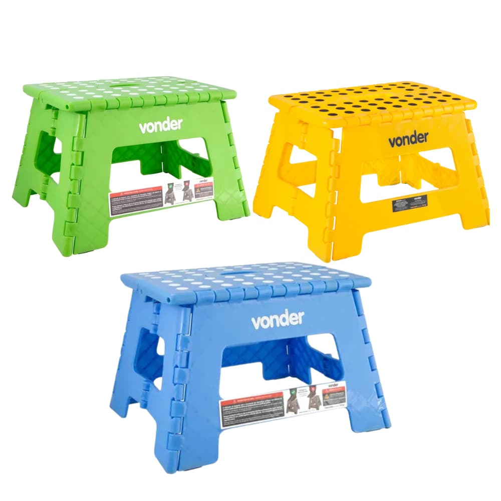 Banco Banqueta Dobrável Banquinho Azul Verde Amarelo150kg Portátil 22cm Vonder Antiderrapante