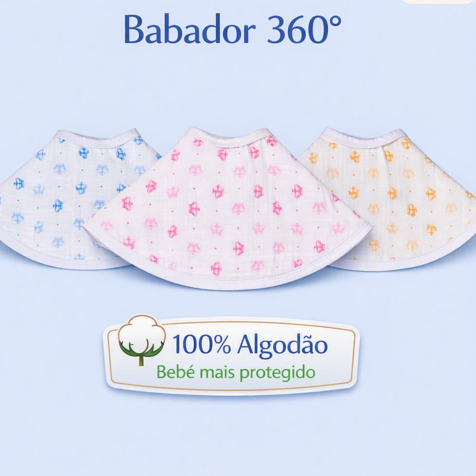 Babador 360º Algodão Macio – Ideal para o Dia a Dia do Bebê
