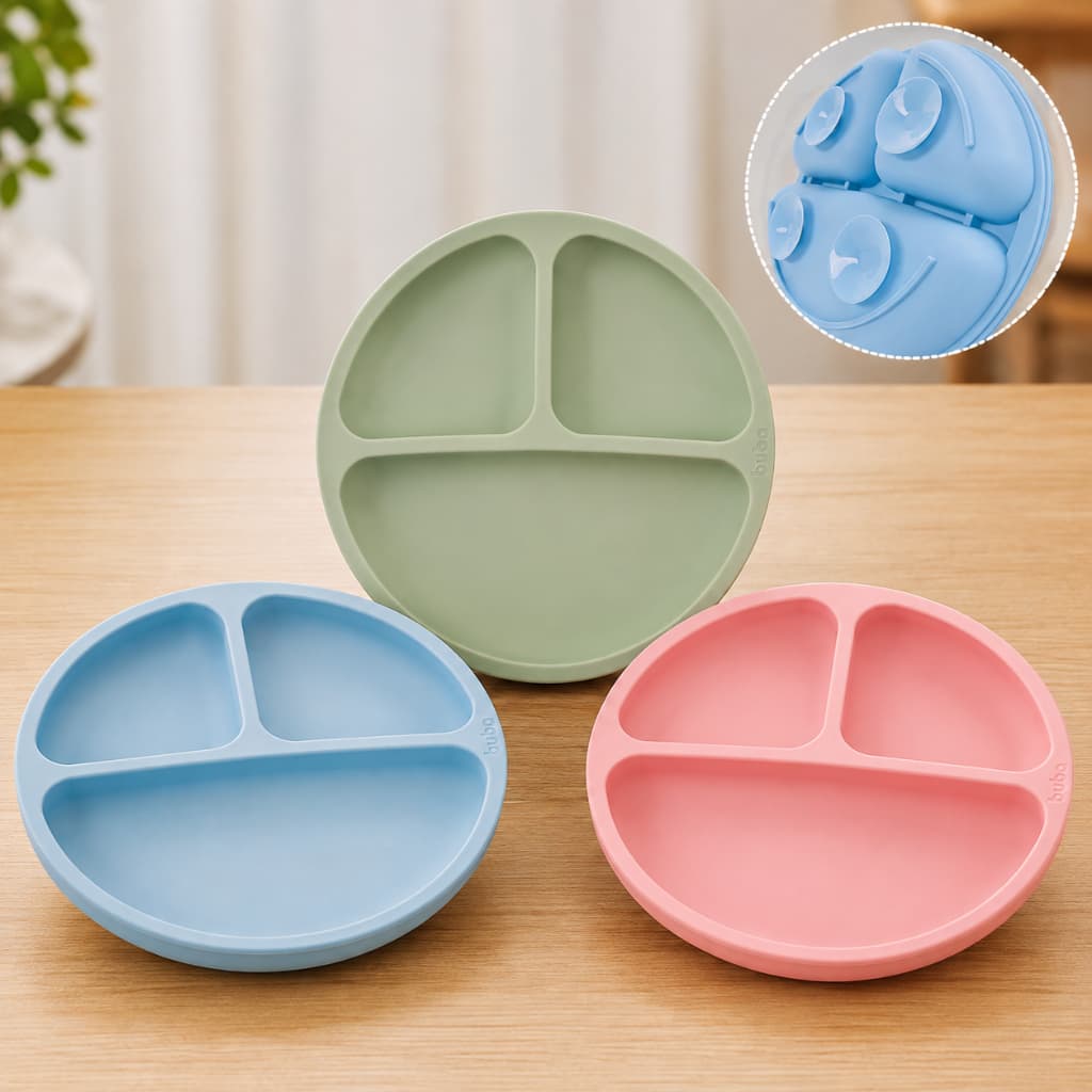Prato Infantil de Silicone com Ventosa Buba | Rosa, Azul ou Kit Misto | Livre de BPA