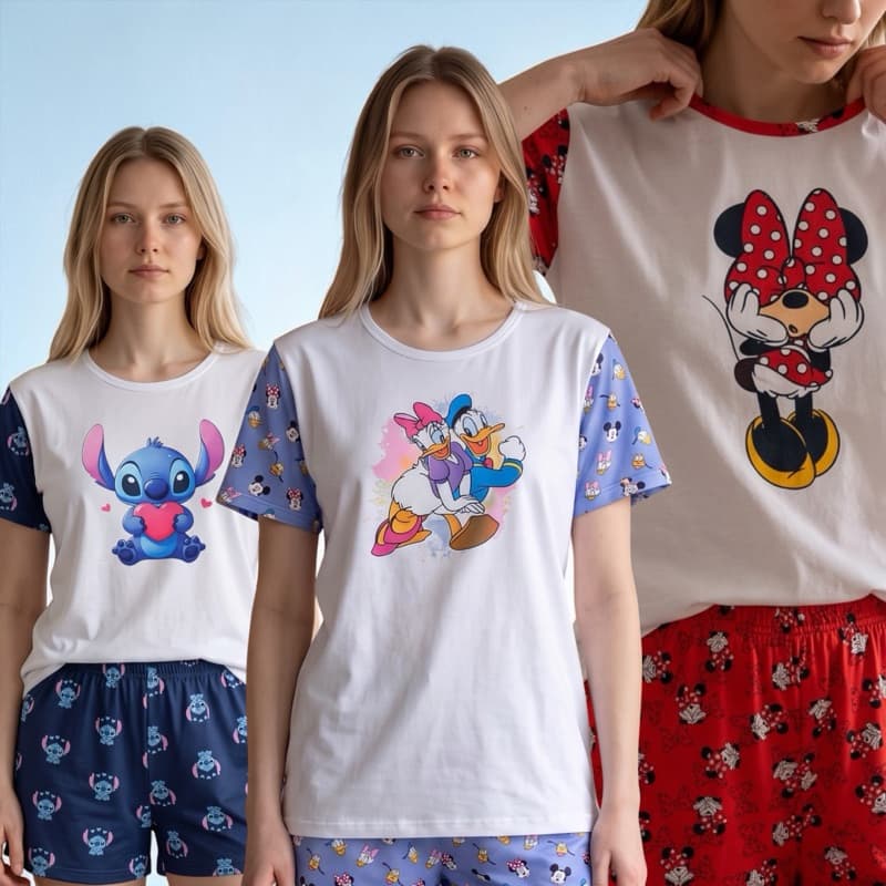 Pijama de Personagens Manguinha estampado Minnie , Lilo Malha Gola Carea
