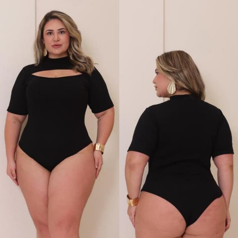 Body  Blusa Feminina Canelado Plus Size Manga Curta Abertura no Busto Casual Envio Rápido