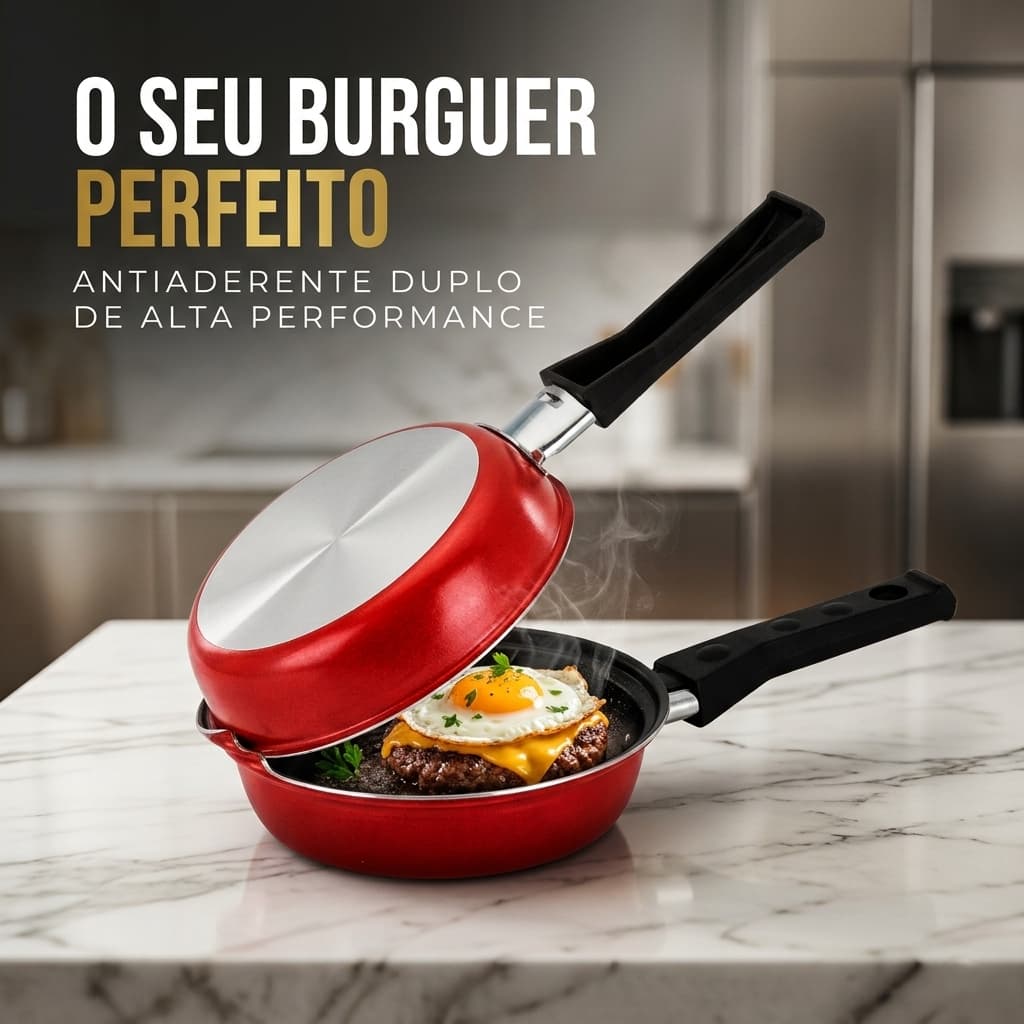 Frigideira Dupla Hamburgueira e Omeleteira Antiaderente 14cm Preto/Vermelho Design Compacto Durável