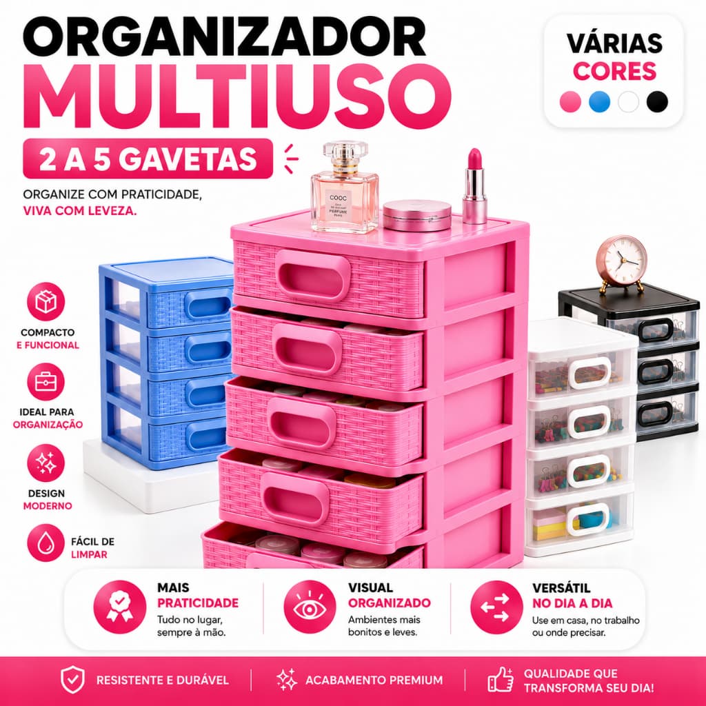 Gaveteiro Organizador Porta Treco de Mesa 2, 3, 4 e 5 Gavetas p/ Casa, Escritório, Material de Costura, Porta Joias