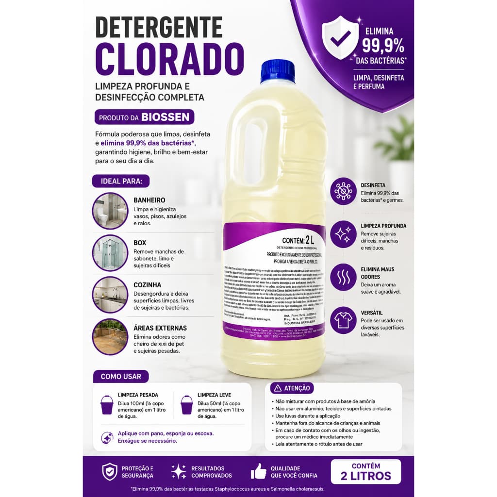 Cloro Gel | Tira limo Detergente Clorado Desengordurante - Limpa Box de Banheiro 2 litros