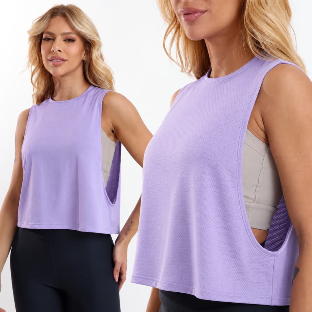 Cropped Cavado Feminino Academia Regata Poliamida Dry Fit Estilosa Treino Caminhada Corrida Musculação Esportes