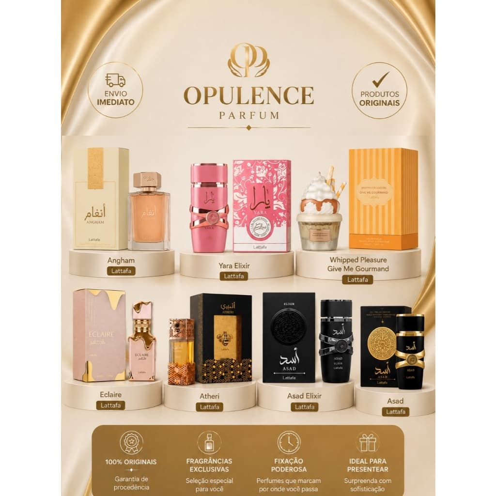 Perfumes Lattafa Originais Importados | Angham, Yara Elixir, Asad, Asad Elixir, Whipped Pleasure, Eclaire e Atheeri