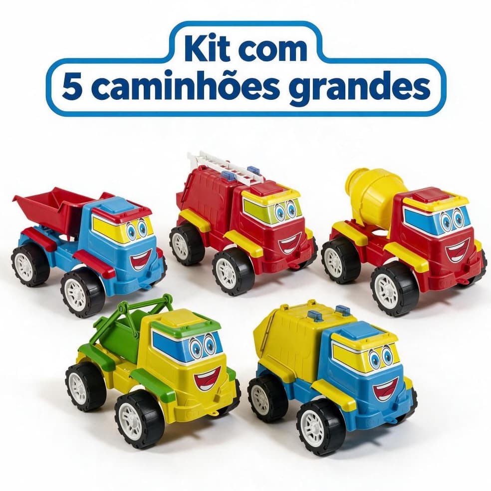 Kit 5 Caminhões Grandes 30cm | Brinquedos Grandes de Construção | Certificado Inmetro | QUEEN SHOP