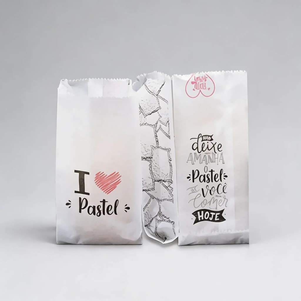 Saco De Papel Para Pastel Grande Barreira Gordura Kraft Branco Delivery Feira Salgado 13,5x24,5x6 - 100 Unidades