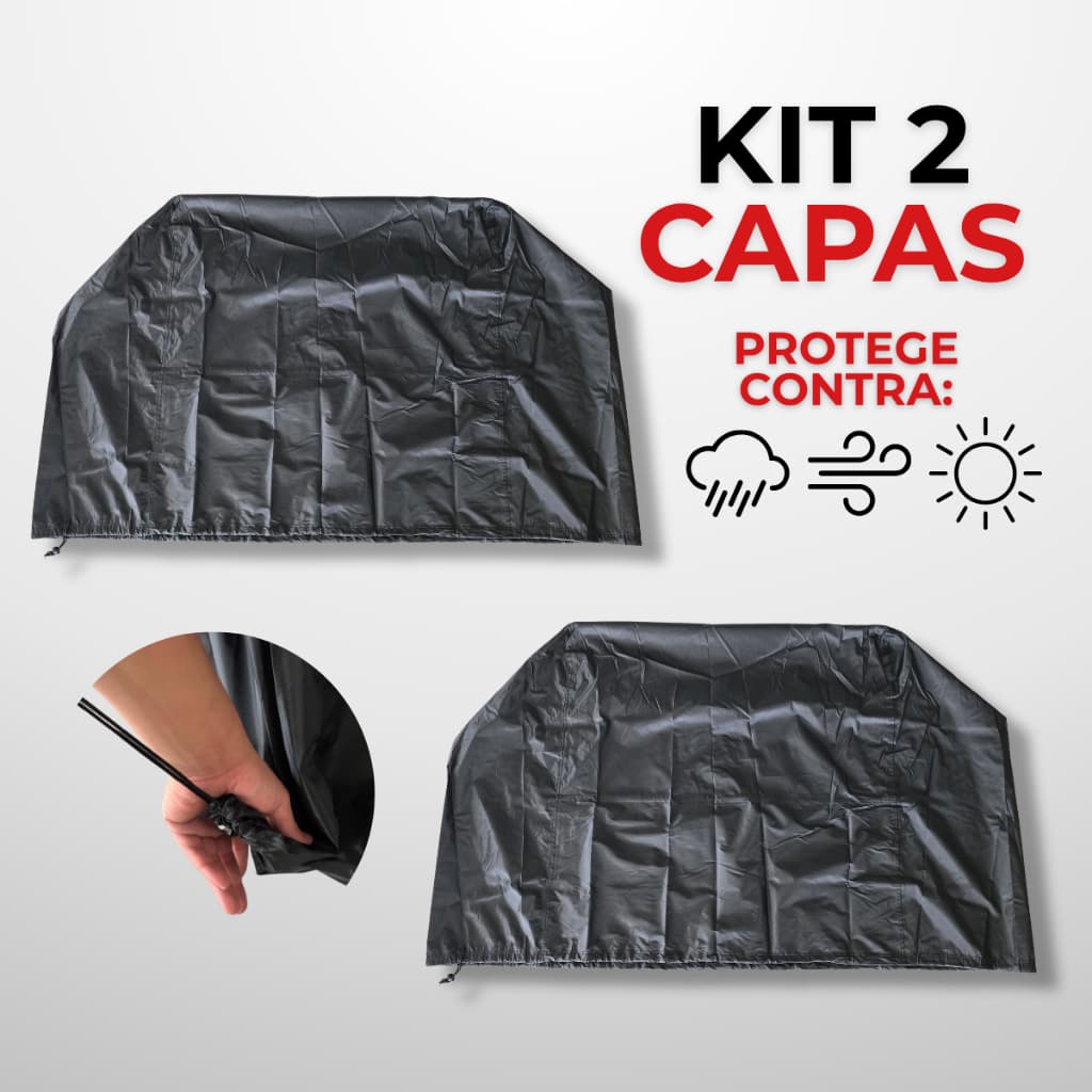 Kit 2 Capas para Churrasqueira Impermeável PVC Preta Proteção Sol Chuva 95x120x66cm