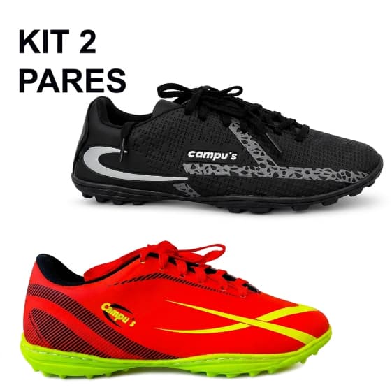 KIT 2 Pares de Chuteira Society Masculina Profissional Futebol Campo Resistente Confortável