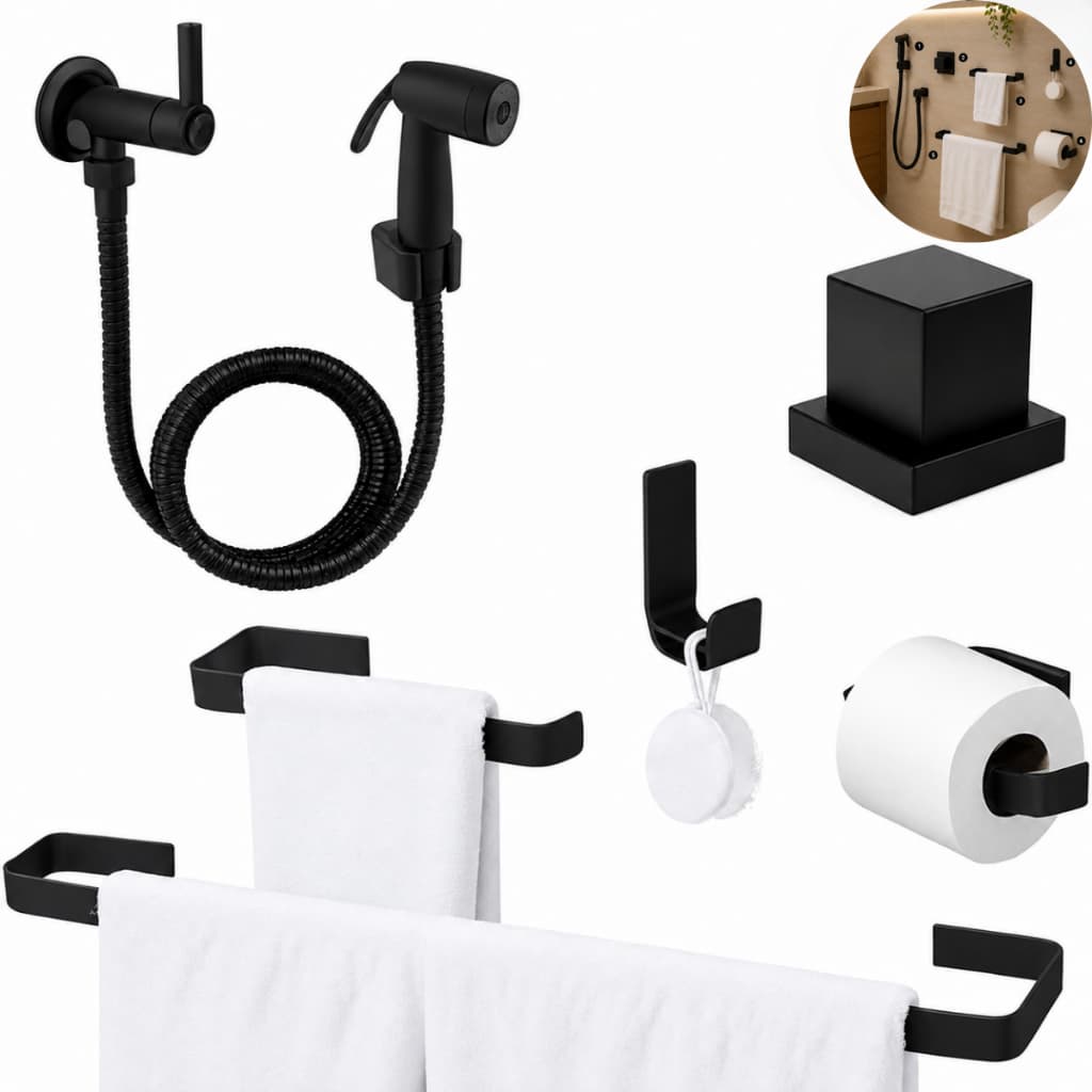 Kit Acessórios Para Banheiro Lavabo Preto + Ducha Higiênica + Acabamento Registro Metal Padrão Deca