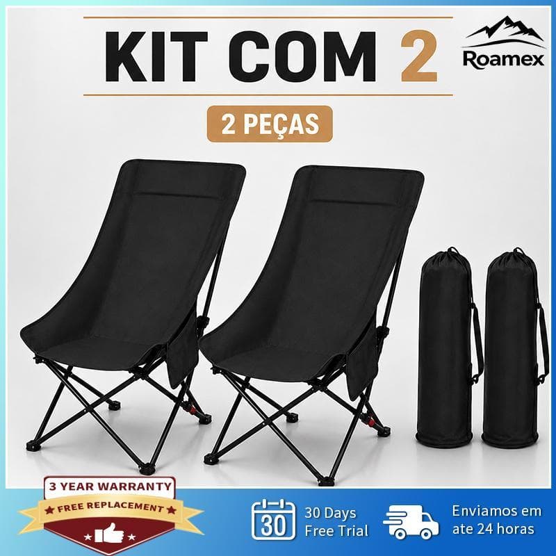 Kit 2 Cadeiras de Camping Dobráveis Portáteis com 2 Bolsas, Cadeira Lua Confortável para Praia, Pesca, Viagem e Lazer