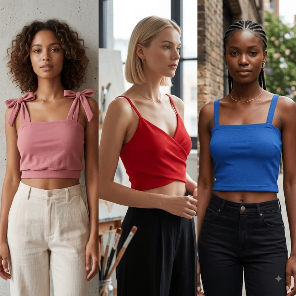 Kit 2 Blusinhas Cropped Femininas Sortidas Cores da Moda Estilo Alcinha / Laço / Básico