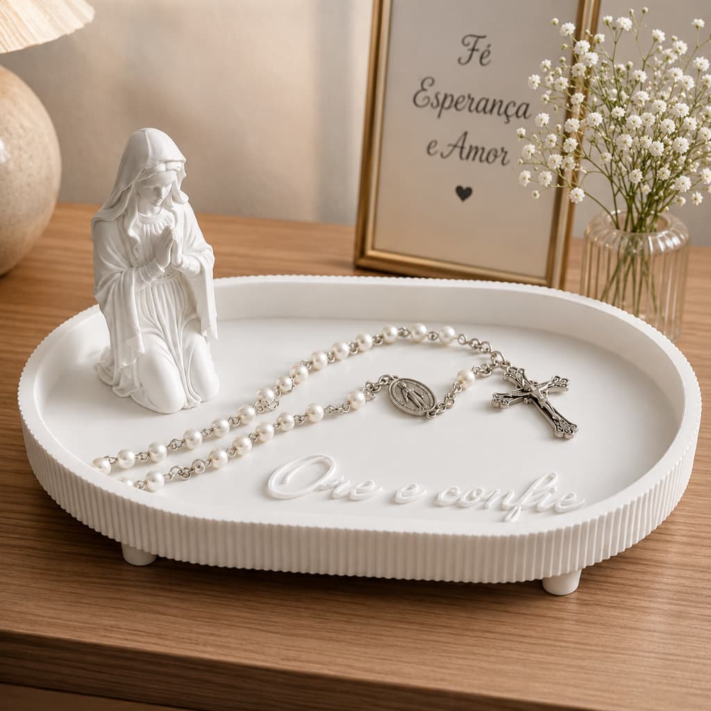 Bandeja Com Santo Porta Terço Religiosa Filamento Resistente Decoração Casa