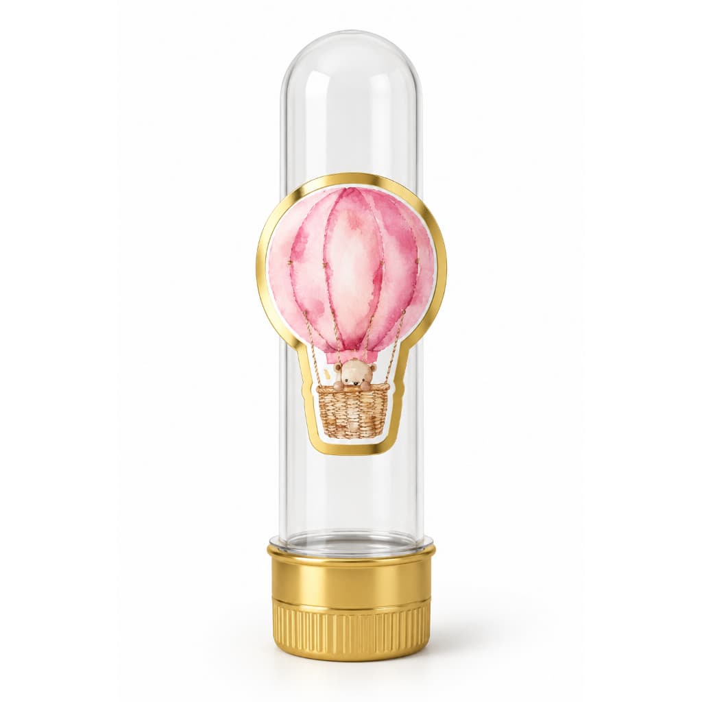 Aplique Tubete Ursinho Baloeiro Rosa - Papel fosco + Lamicote - Pronta entrega