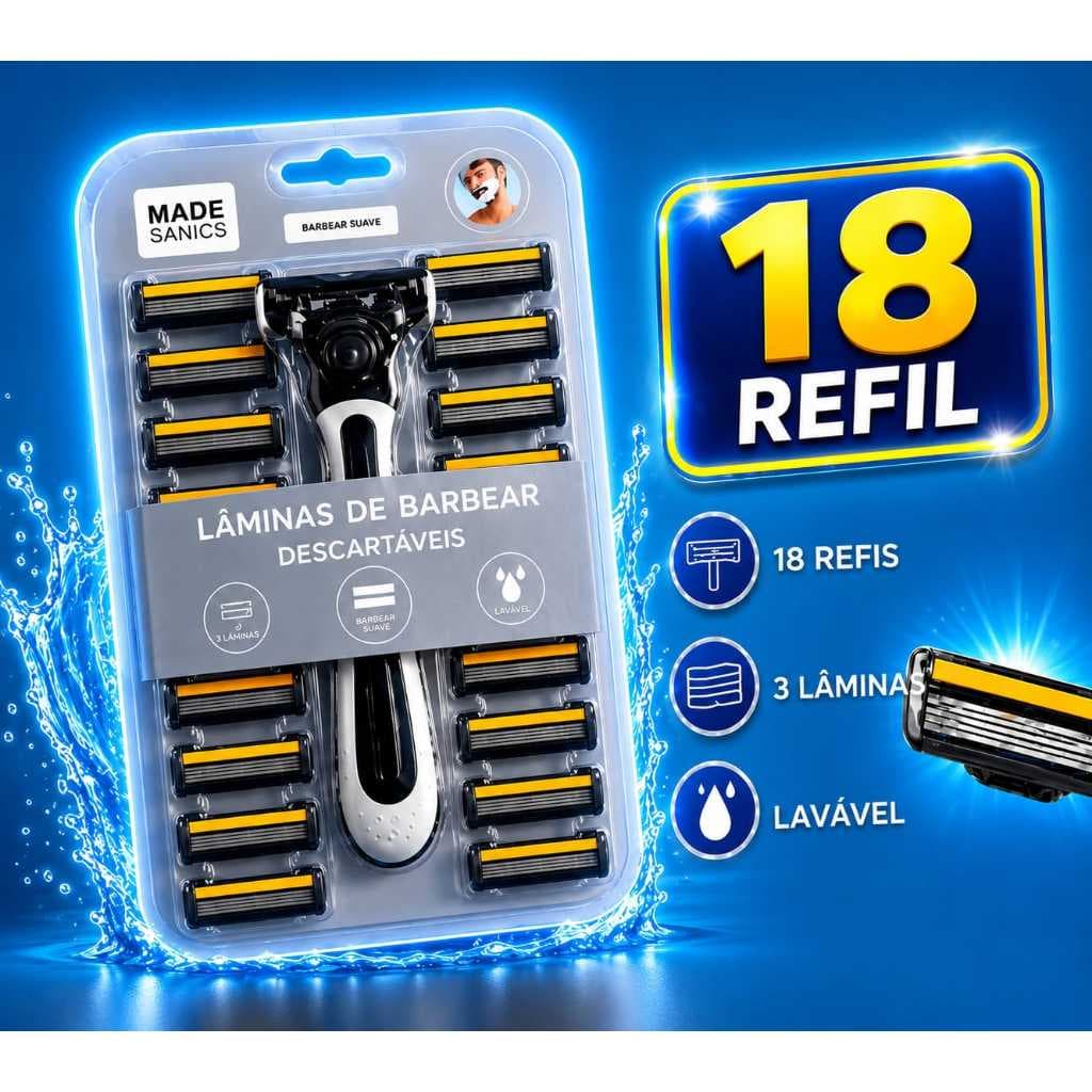Aparelho de Barbear com 18 Refil Lâminas Tripla de barbear completo cabo em carbono