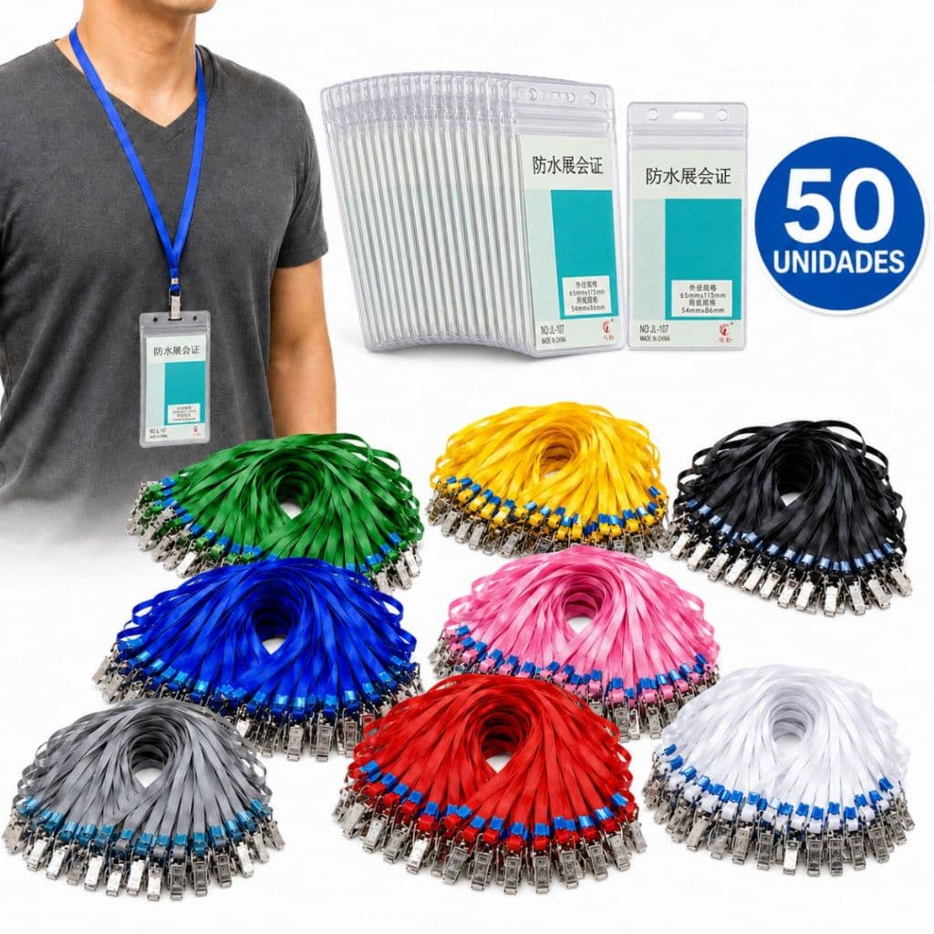 50 Cordão Porta Crachá Suporte Cartão Transparente Cordões Vertical