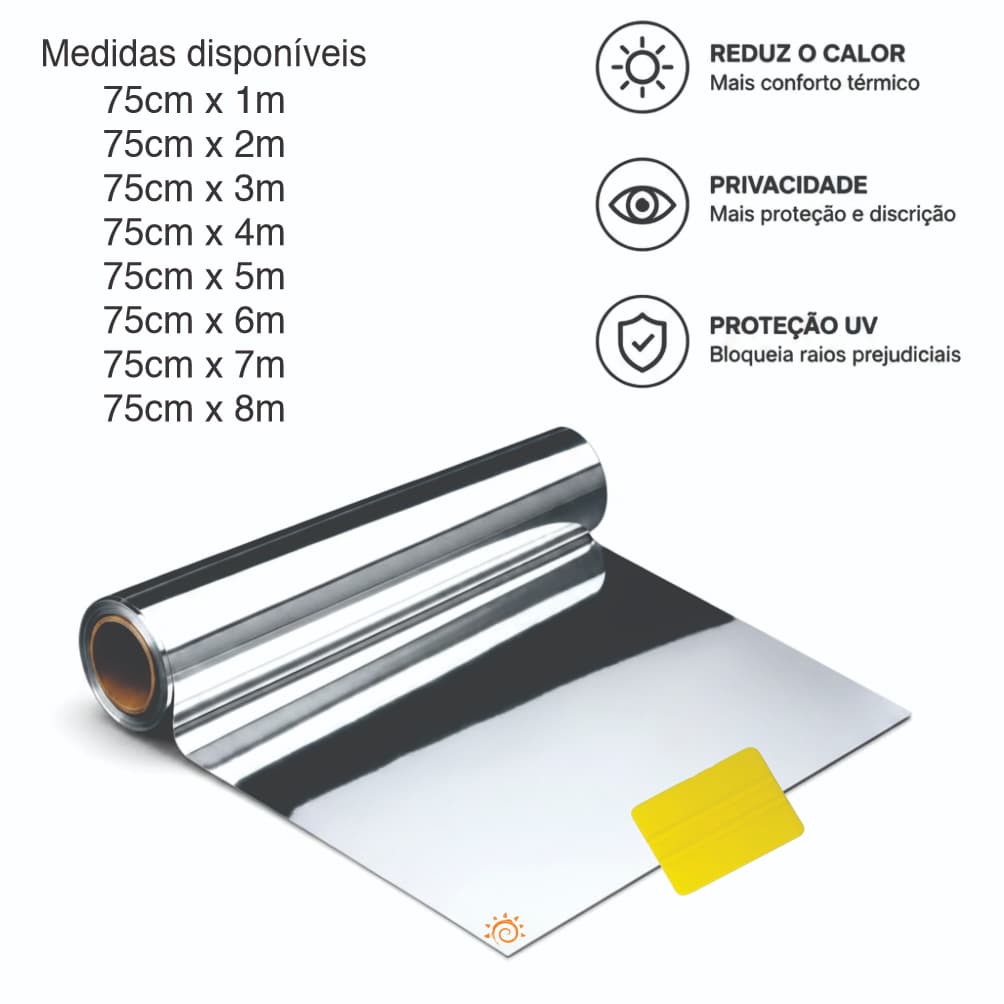 Insulfilm Espelhado 75cm Película Prata Smoke G5 Residencial Porta Janela Box Privacidade Redução de Calor