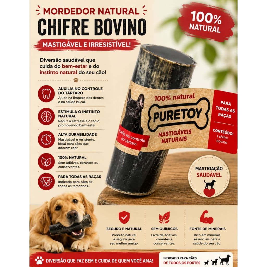 Chifre de Boi Natural Para Cães Cachorro Mordedor 100% Natural Puretoy