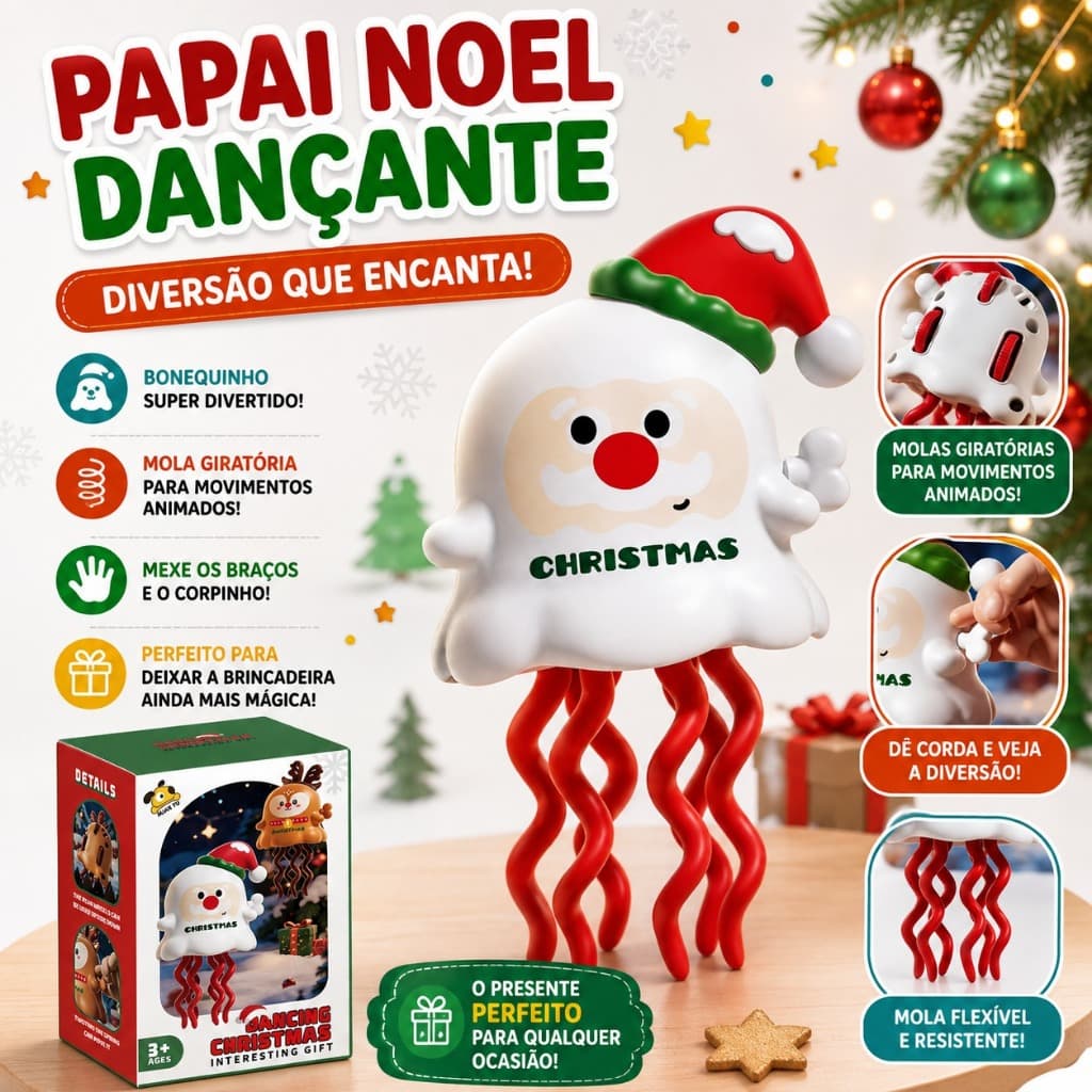 Brinquedo Natalino Dançante de Corda Anda e Dança Papai Noel Infantil