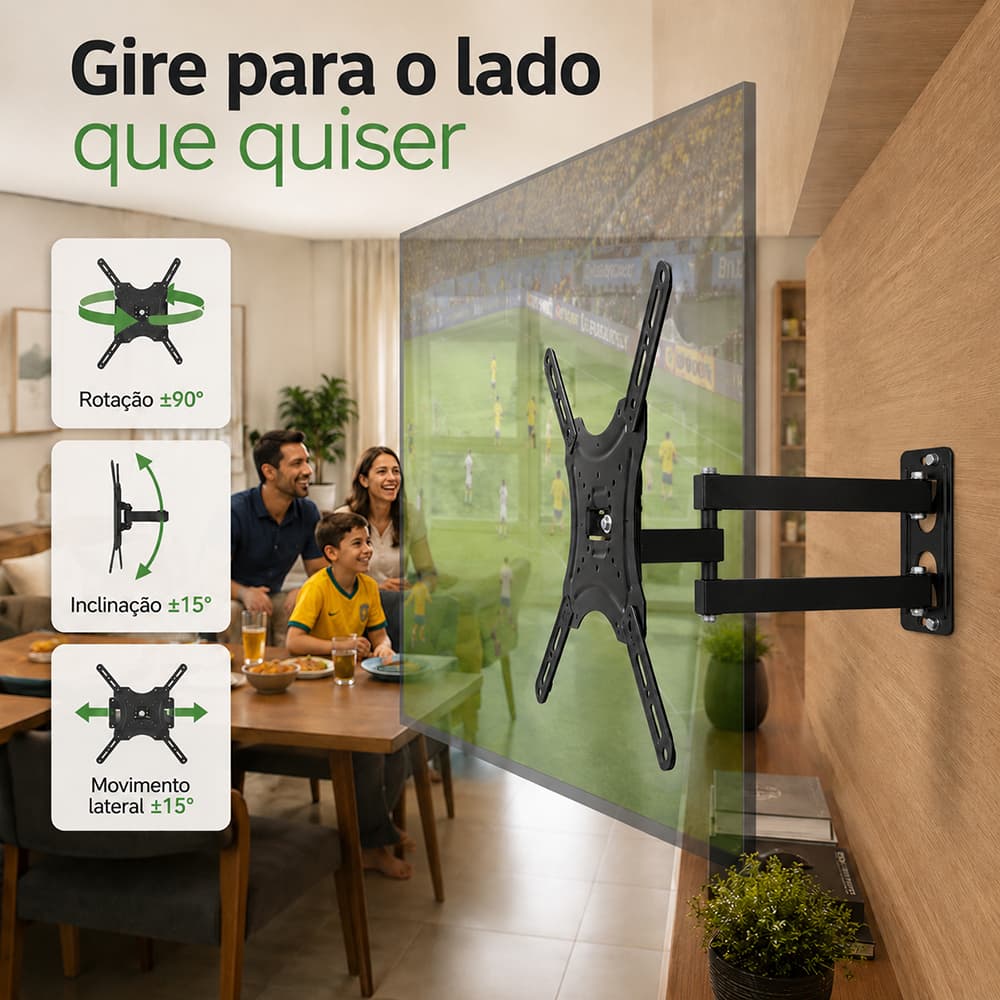 Suporte Articulado para TV´s de 10'’-55'’ Polegadas Retrátil Inclinação ±15° VESA 75x75–200x200 45kg