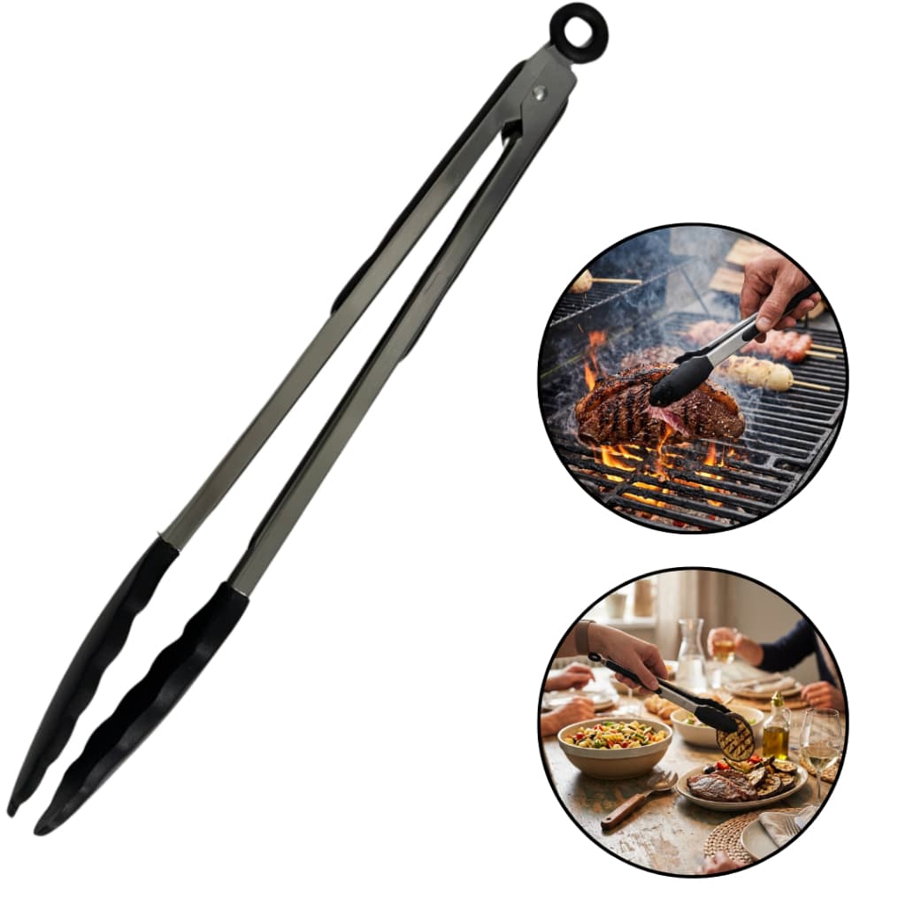 Pegador Silicone 34cm Culinario Preto Antiaderente Churrasco Salada