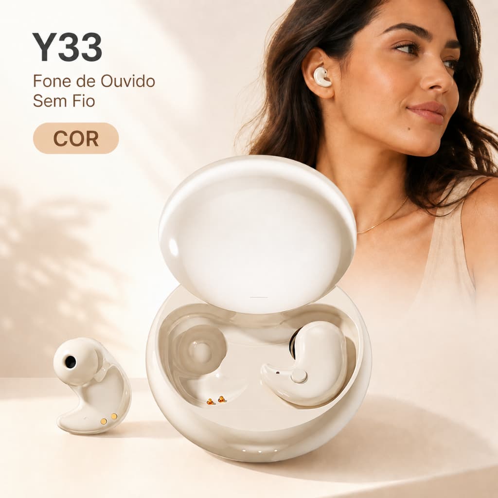 Fone Sem Fio Y33-Mini Para Dormir Trabalho Academia Música Chamadas Claras