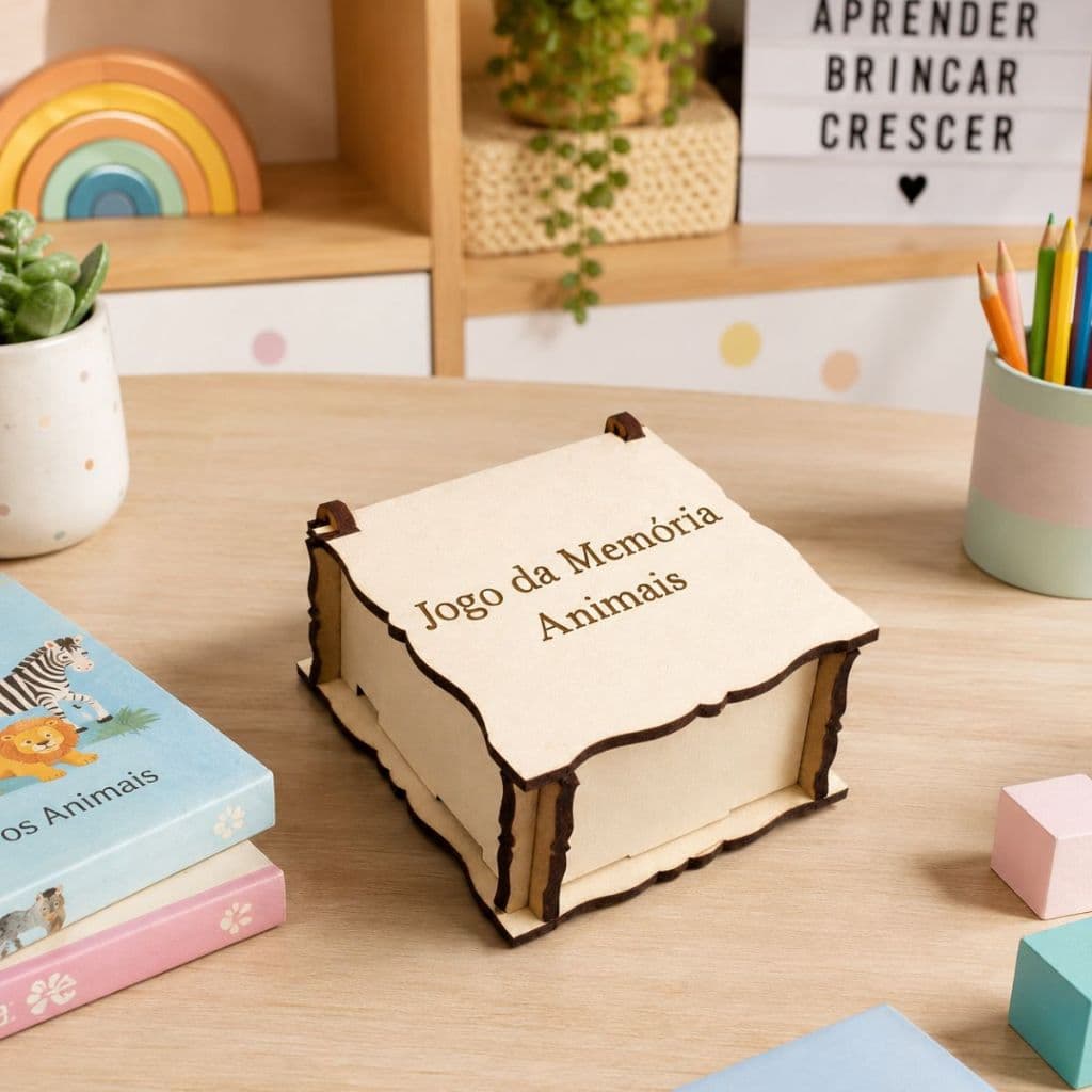 Jogo Memória Animais MDF 24 Peças Aprendizado Educativo Diversão Infantil Pedagógico Brinquedo
