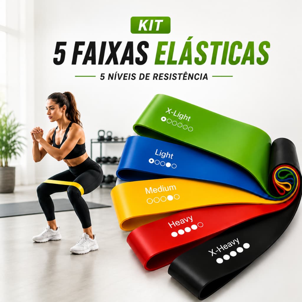 Kit 5 Banda Faixa Elástica de Resistência Mini Band Treino Pilates Academia Exercicio ENVIO IMEDIATO