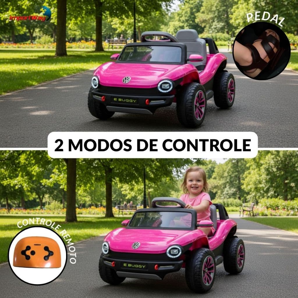 Mini Carro Elétrico Infantil 12v Volkswagen Buggy Rosa
