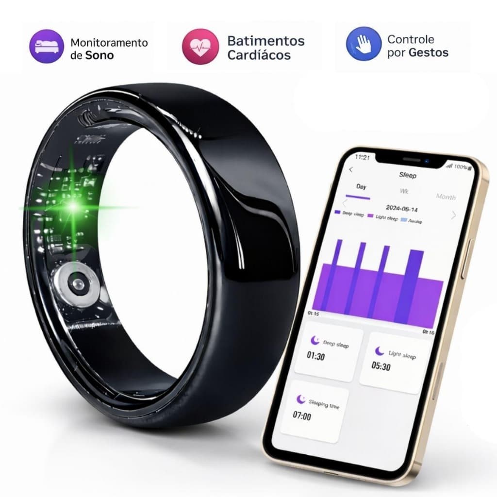 Smart Ring Anel Inteligente Unissex IP68 5ATM Bluetooth Frequência Cardíaca SpO2 Controle APP