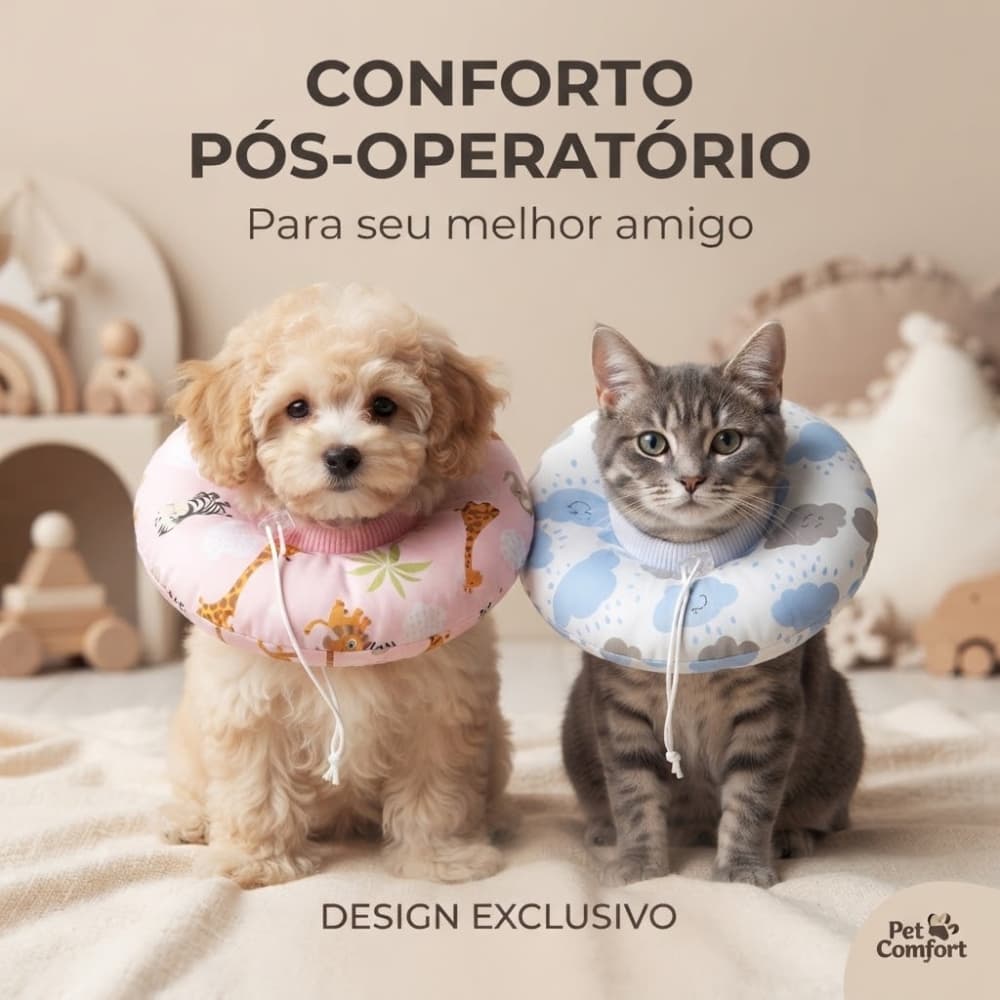 Colar Elizabetano de Luxo Cães e Gatos | Cone Pós-Cirúrgico em Tecido