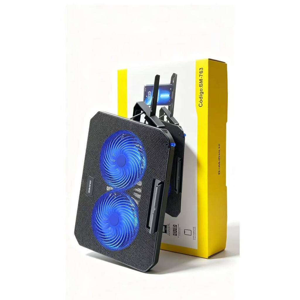 Base Cooler para Notebook B-MAX BM-763, 2 Ventoinhas LED, 8 Níveis de Inclinação, Suporte para Celular, USB, 12” a 17”