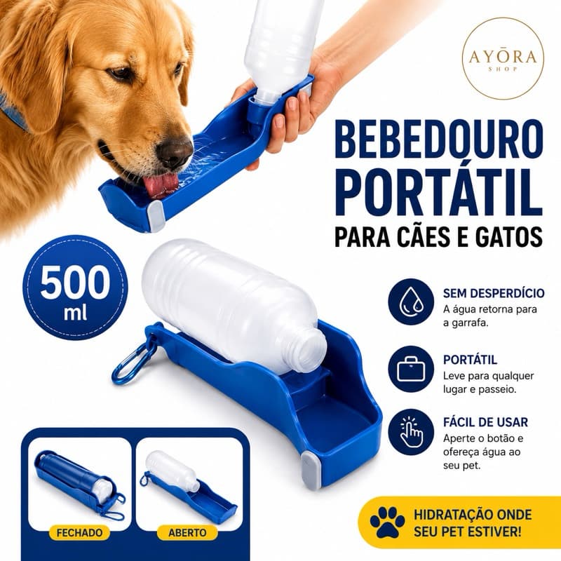 Bebedouro Portátil 500ml para Cães e Gatos Garrafa com Tigela Retrátil Antivazamento