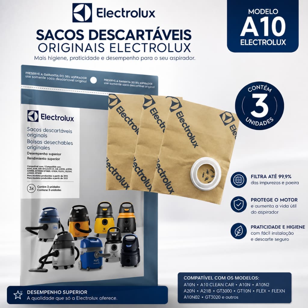 03 Sacos Descartáveis Para Aspirador A10 Electrolux - Original