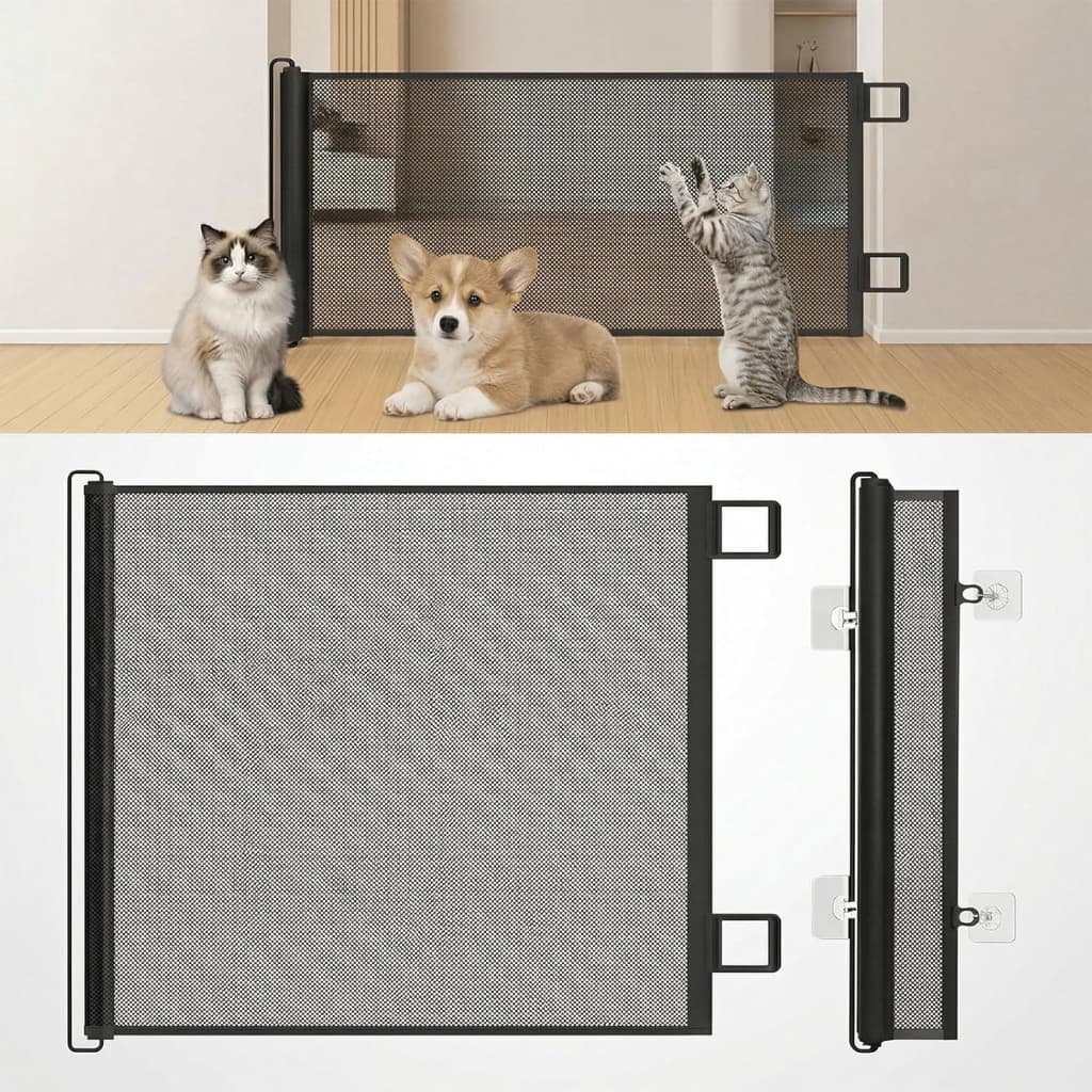 Tela Portão Barreira Separador de Proteção para Cachorro Gato Bebê Cerca Ajustável Anti-pulo Tela Pet Retrátil