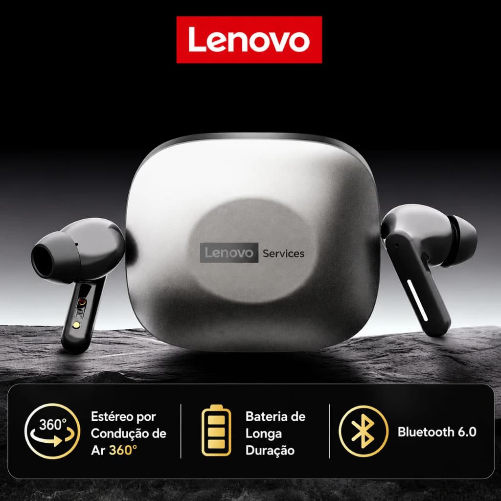 Fone Lenovo LE209 – Fone Bluetooth com cancelamento de ruído e bateria de longa duração