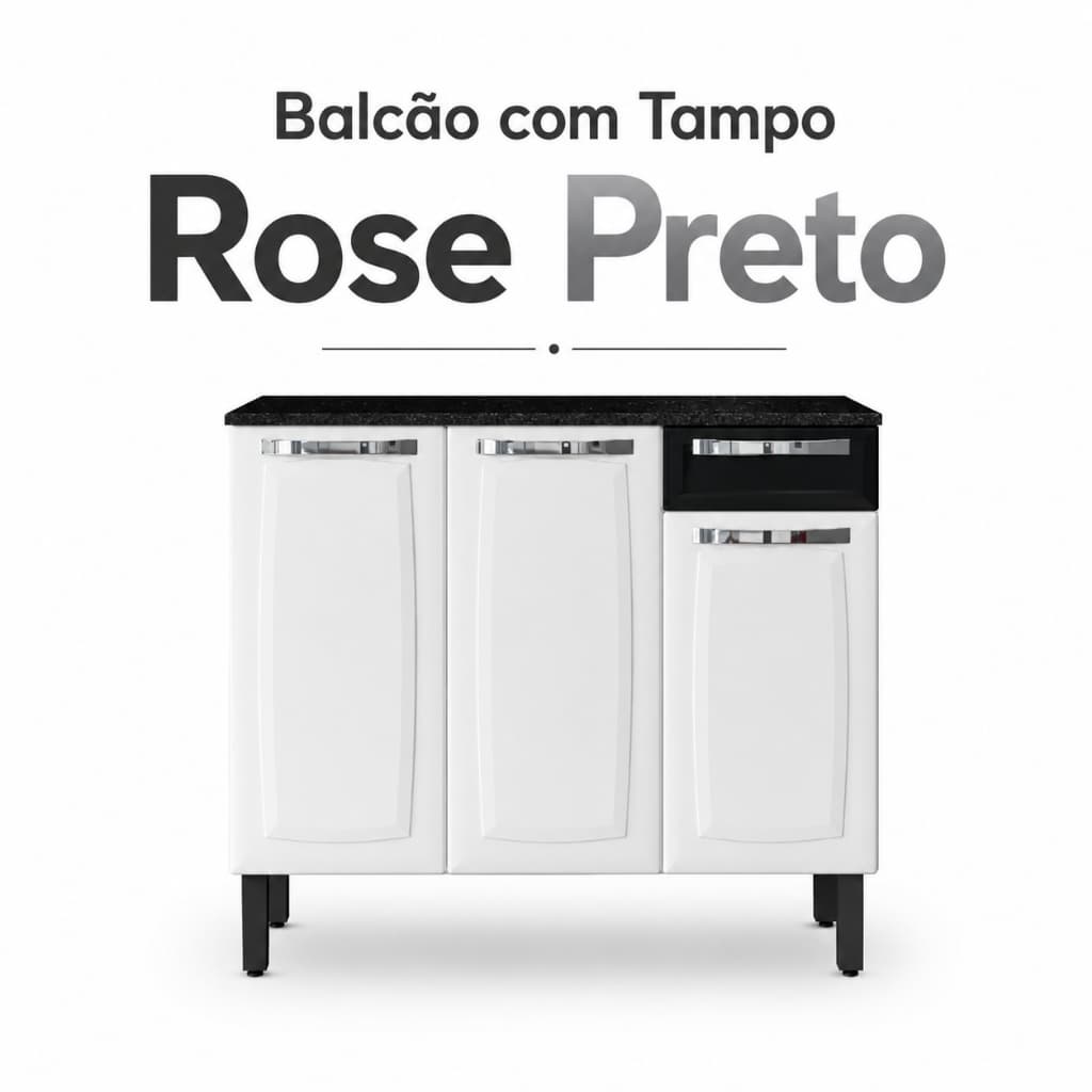 Balcão Multiuso Rose Preto Itatiaia com Tampo para Cozinha Moderno e Elegante