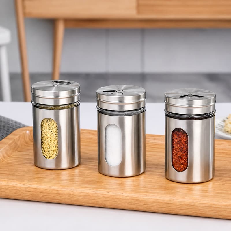 Saleiro Pimenteiro Porta Condimentos Vidro Tampa Inox 8cm