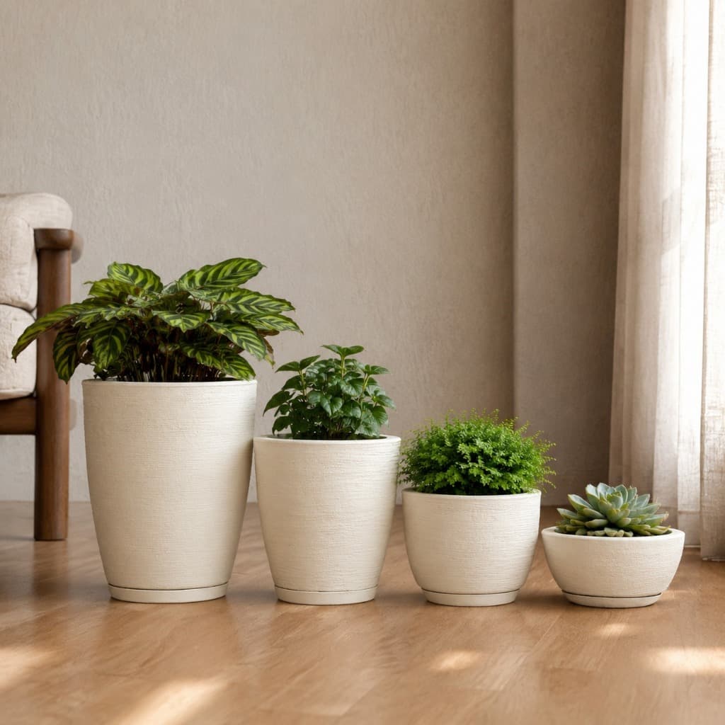 Jogo Vasos Para Plantas Decoração Sala Jardim Moderno Luxo - Acabamento Escovado Textura Grafiato Riscato