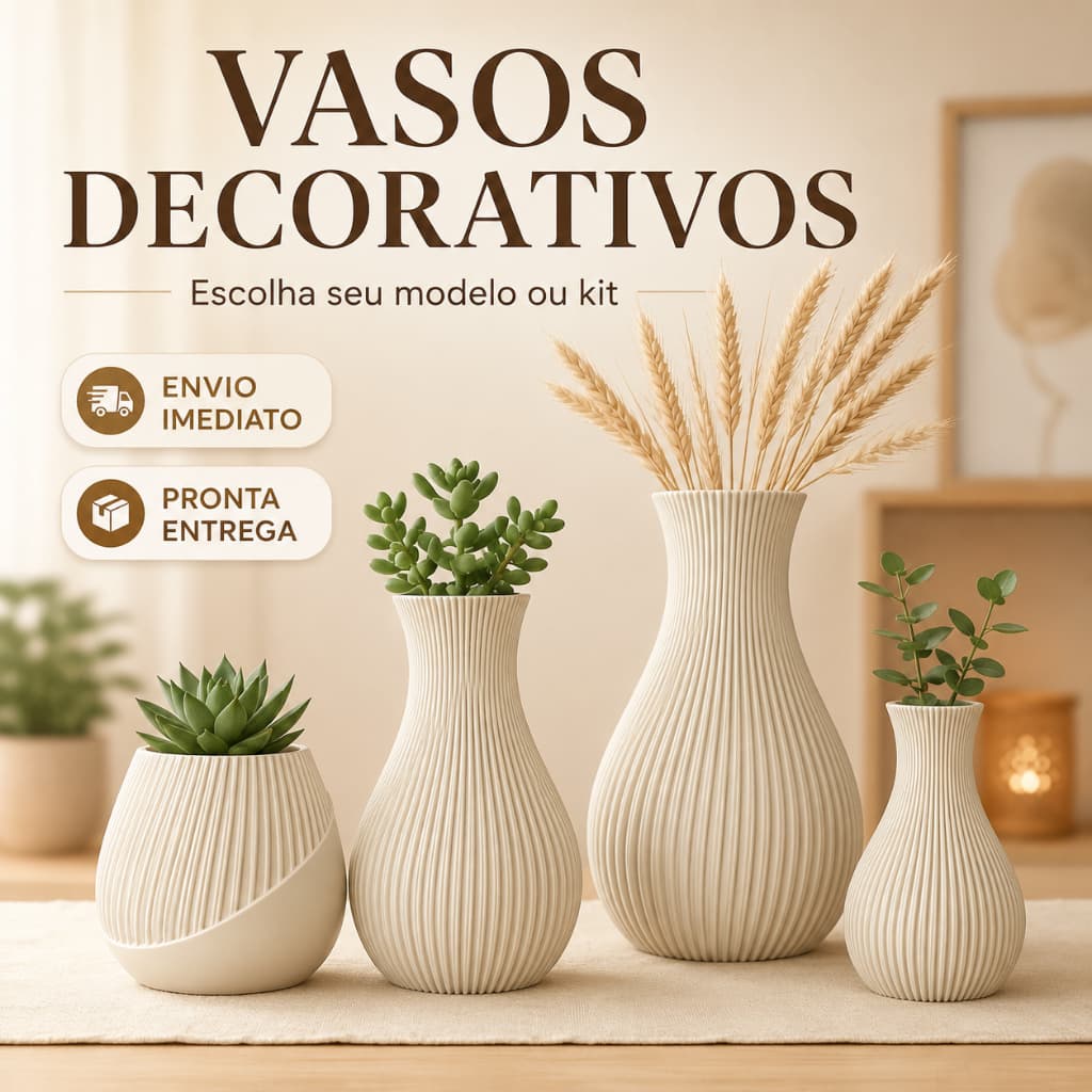 Kit Vasos Decorativos Cachepô Elegante Minimalista e Moderno Grande Sala Escritório Mesa Quarto Espiral Gota Canelado